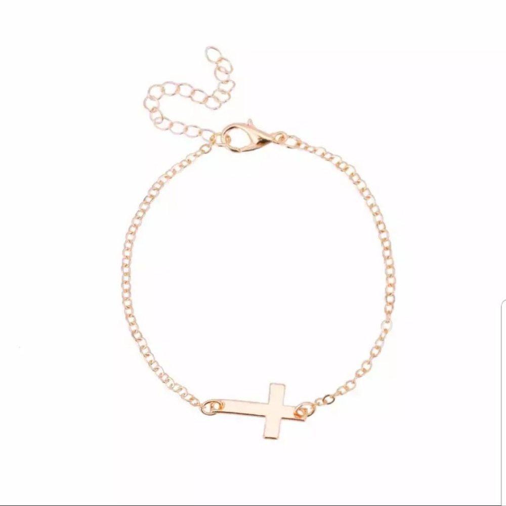 Dainty cross bracelet minimalist gold tone - Picture 2 of 4